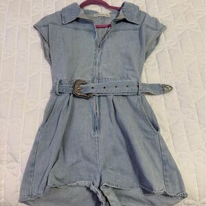 Pants Store Denim Romper with Belt